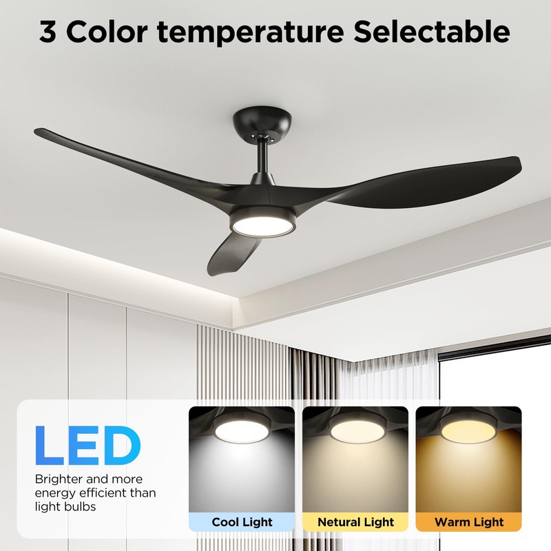 Roomratv Ceiling Fans with Lights, 52 Inch Ceiling Fan with