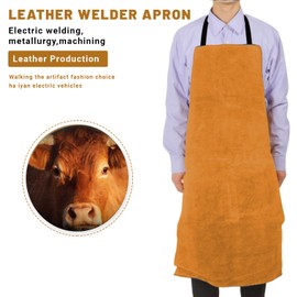 Tool Aprons,Leather Welding Apron,Leather Woodwork Apron,25.6x39.4in Insulation Protection For Men Women Heat Resistant Flame Retardant Work Shop Supplies（With a Pair Leather Welding Sleeves）