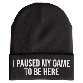 Purple Print House Gaming Gifts, Paused My Game to Be Here Funny Beanie Hat, Gifts for Boys Mens (Black)