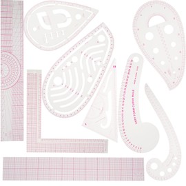 Foribyw 9pcs Sewing Ruler Inch/Metric Clear French Curve Straight Shape Marking Ruler Kit Precise Sewing Measuring Ruler Bendable Drawing Template Tailor Tool for DIY Clothing Dressmaking