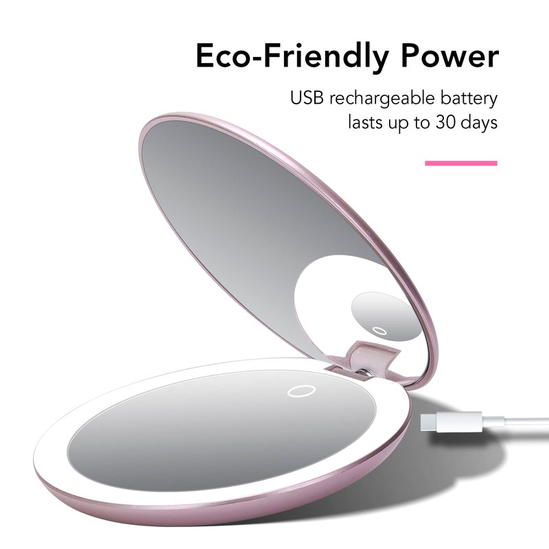 Fancii Taylor LED Lighted Travel Makeup Mirror, Rechargeable with 10x/1x