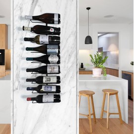 Lily's Home - Estante de metal negro para pared – Capacidad para 9 botellas de vino, licor, champaña, toallas y más – Soporte para botellas de vino para comedor, barras del hogar