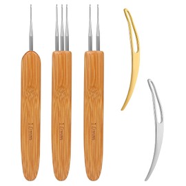 AIEX Pack of 5 dreadlock hook tool, hair crochet hook including 3 pieces dreadlock crochet with different hook needles and 2 pieces hair locking tools for braid DIY weaving (1 mm)
