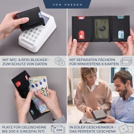 Von Hessen Slim Wallet with RFID Protection – Card Case for Men and Women – Mini Leather Wallet – Small Wallet – Wallet, black