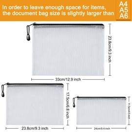 Taiyeestar Pack of 15 Document Wallets A4 + A5 + A6 Black, Zip Bag, Mesh Bag with Zip, File Zipper Bag, Mesh Plastic Zip Bag for Documents, Cosmetics, Travel Accessories