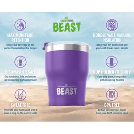 Beast 10 oz Tumbler Stainless Steel Vacuum Insulated Coffee Ice Cup Double Wall Travel Flask (Purple)