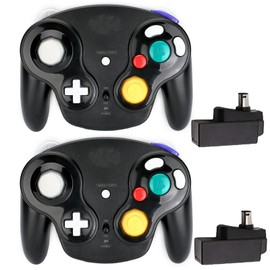 Game Cube Controller,NGC 2.4G Wireless Classic Controller for Wii Game Cube, With Receiver Adapter (Black 2 PACK)