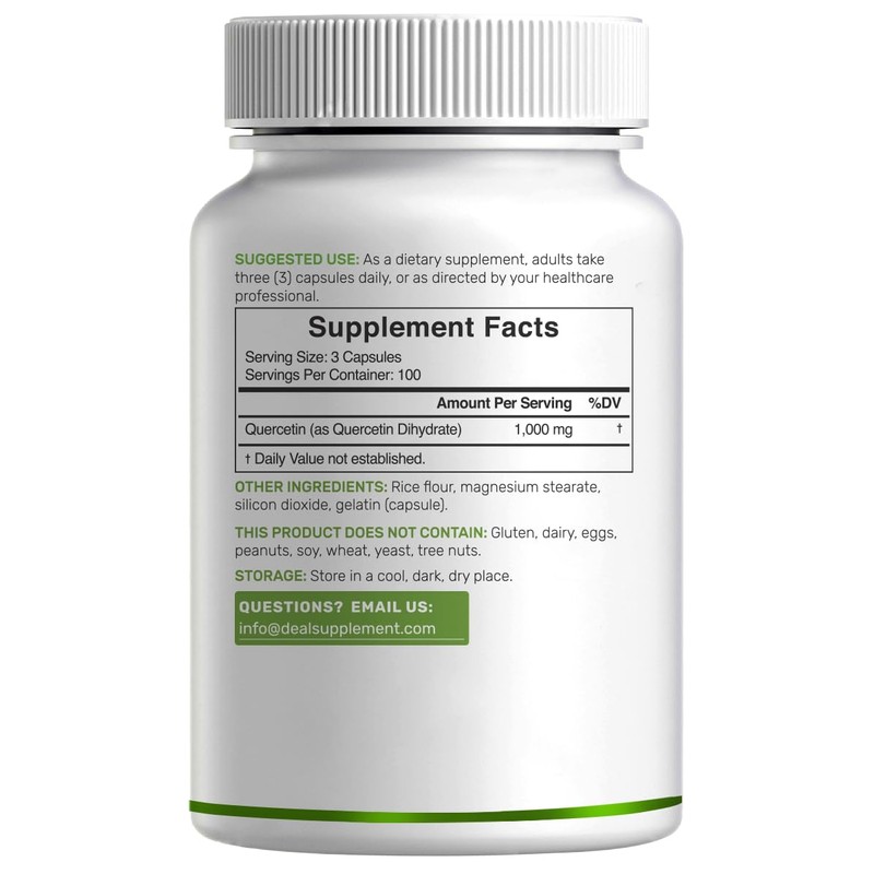Quercetin 1,000mg Per Serving, 300 Capsules – Healthy Immune Support