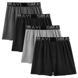 5Mayi Mens Boxers Bamboo Viscose Boxer Shorts Soft Mens Underwear Loose Fit Breathable Boxers with Button Fly 4 Pack L