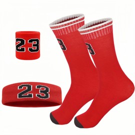 NIUNEW 4 Pcs Basketball Accessories Socks for Boys and Girls-Basketball Sweatbands Wristbands Kit-Sport Socks for Kids 6-14 (Standard, Red)