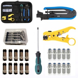 Gaobige Coax Cable Crimper Tool Kit, Coaxial Compression Tool for rg6 rg59 rg11 with 1 Wire Stripper, 10pcs F Male rg6 Connectors And 10pcs Female to Female rg6 Connectors, 1 Screwdriver