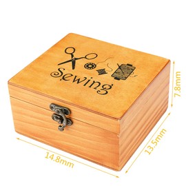 Sewing Kit, Wooden Sewing Kit Box for Adults, Wooden Sewing Basket with Accessories, Home Sewing Basket Stitching Repair Kit for Beginner, Women, Men (Brown)