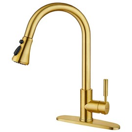 SOKA Gold Kitchen Faucet Pull Out Kitchen Faucets Gold Single Handle Kitchen Sink Faucet with Pull Down Sprayer 3 Hole Kitchen Faucet for RV Utility Sink Faucet for Laundry Sink Stainless Steel