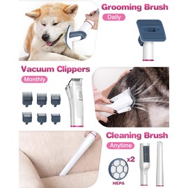 Kakipi Dog Grooming Kit & Vacuum, Professional Pet Grooming Vacuum with Shedding Brush, Dog Clippers, Dog Dryer and Cleaner, 1.5L Dust Cup Pet Grooming Kit for Dogs, Cats, Quiet, 2 Filters