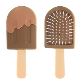 MINI DETANGLING BRUSH FOR GIRLS, KIDS & WOMEN, SOFT BRISTLES FOR CURLY & STRAIGHT HAIR, DRY WET, AIR CUSHION FOR PROTECTION & EASY TO CARRY, ICE CREAM SHAPED BRUSH A COOL DESIGN.