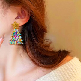 Charm Buddy Sparkly Glitter Sequin Christmas Tree Stud Dangle Earrings Womens Girls Christmas Jewellery Christmas Party Secret Santa Present (4. Multicolour Bauble)