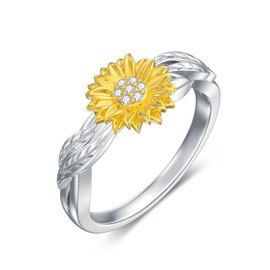 LWXIE Diamond Sunflower Ring for Women 925 Sterling Silver Rings for Anxiety Band Ring Promise Rings Anti Stress Mood Rings Jewelry Gifts for Women Girls Her Girlfriend, Sterling Silver, Diamond