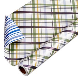 American Greetings 175 sq. ft. Reversible Wrapping Paper for Birthdays, Baby Showers, Anniversaries and All Occasions, Blue Plaid (1 Roll, 30 in x 70 ft.)