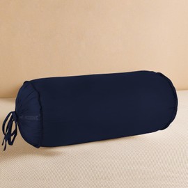 SAHARBEDDINGS 2 Pieces Cervical Neck Roll Pillow Cover with Cotton Bolster Pillowcases for Cylindrical Cushion and Drawstring Closure Round Neck Pillowcase (Navy Blue, Roll Pillow 20x6 Pack of 2)