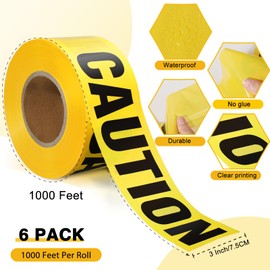 Treela 6 Pcs 3 Inch x 1000 Feet Tape Roll Danger Tape Caution Do Not Enter Tape Crime Scene Do Not Cross Tape Construction Warning Safety Tape for Hazardous Areas (Yellow,Caution)