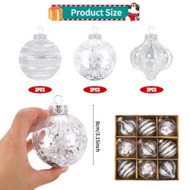 9Pcs Christmas Balls Ornaments for Xmas Christmas Tree - 8cm Glitter Shatterproof Christmas Tree Decorations Large Hanging Ball or Xmas Tree Holiday Wedding Party Home Decor (Silver)