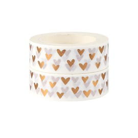 NatSumeBasics Foil Washi Tape Set 2pcs 0.6 in. x 32 ft. Bronze Heart Masking Tape for Decor Journals Packaging Scrapbooks Planners DIY Crafts Gift(Bronze Heart Wedding Washi Tapes)