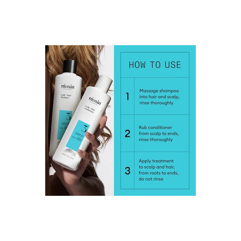 Nioxin System 3 Kit (300ml) Cleanser Shampoo, Scalp Therapy Conditioner,