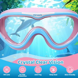 Yimserk Kids Swim Goggles for Kids 6-14, Anti-Fog & UV400 Lens, Comfortable Silicone Design with Leak-Proof Seal, Self-Adjusting Strap, Includes Nose Clip & Earplugs, Vibrant Colors with Travel Case