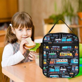 CaomeiWu Train Lunch Bag for Women Kids Girls, Cute Reusable Trains Theme Lunch Bags, Small Portable Foldable Insulated Lunch Bag for Work School Bento