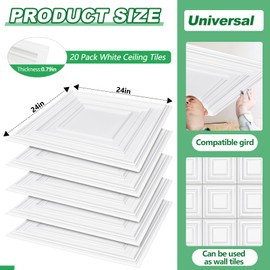 Landical 20 Pcs 2 x 2 ft PVC Plastic Drop Ceiling Tiles 24 x 24 x 0.8 Inch Ceiling Panels Decorative Ceiling Covering for Office Bathroom Living Room Bedroom (Black)