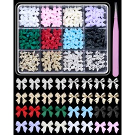 Christmas Bows Nail Charms and Gems, Silver Golden Bowknot Metal Nail Charm, 8 Colors Bow Acrylic Nail Charms, Bow Tie Shapes Nail Art Charms, 3D Bowknot Nail Gems Charms for Nails Art DIY Decor