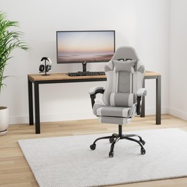 YSSOA Gaming Chair, Computer Chair with Footrest, Height Adjustable & 90°-135° Tilt Function, Swivel Recliner Ergonomic Racing Style Video Game Chair with Lumbar Support (Grey/White)