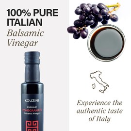 Kouzini Ultra Premium Pomegranate Balsamic Vinegar, Aged Balsamic Vinegars from Modena, Italy, Premium, Smooth & Full-Bodied Flavor, 250ml Bottle