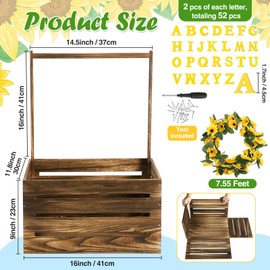 Juexica Wooden Baby Shower Crate Closet, Sunflower Theme Baby Basket with Handle and Garland Letter, Baby Storage Crate Hamper, Personailze Baby Shower Wooden Gift Crate for Pregnancy New Parent