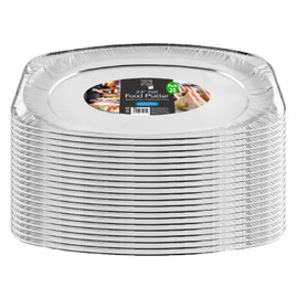 HOMESHOPA Aluminum Foil Disposable Oval Serving Platter 22 Inch, 20 Pack Silver Embossed Foil Food Trays, Oven and Food Safe, Lightweight Reusable Catering Plate for Party, Buffet
