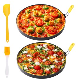 Extra Large 10 Inch Omelette Ring for Griddle, Stainless Steel Pancake Egg Ring With Silicone Handle - Non-Stick Round Creps Crumpet Accessory (2 Packs)