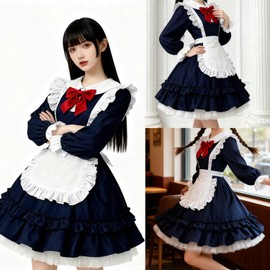 AOTYP Maid Dress Gothic Lolita Cosplay Costume Frills Lolita Headband Included 4 Piece Set Neat and Tidy Sweet Waitress Women's Dress Cafe Amusement Park Cute Maid Costume Fancy Dress Christmas