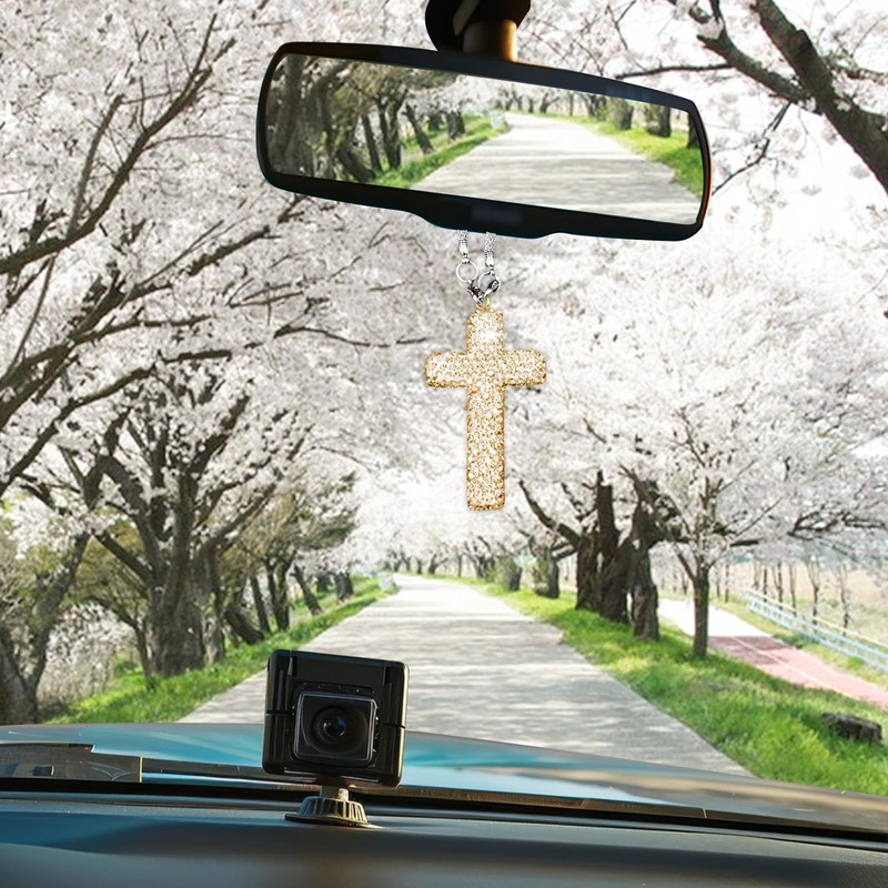 Bling Car Rear View Mirror Accessories Hanging Pendant,Cross Crystal Rhinestone