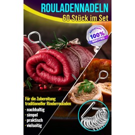 4happy Set of 60 roulade needles, stainless steel, length 10 cm, roulade skewers with round handle and sharp tip, practical replacement for roulade clips