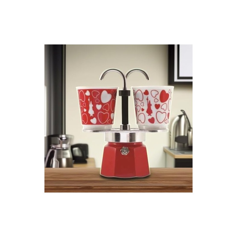 Bialetti Mini Express Moka Set With 2 Cups Heart 90ml