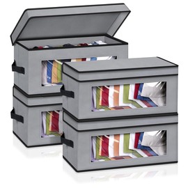 SLEEPING LAMB Stackable Hat Organzier for Baseball Caps, 4 PCS Hat Storage Boxes for Closet Hold 60 Caps with Cardboard, Grey