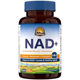 Vitalitown 5 en 1 NAD+, alternativas de suplemento NMN, ribósido de nicotinamida (NR), trans-resveratrol, quercetina, niacinamida, L-triptófano, para 