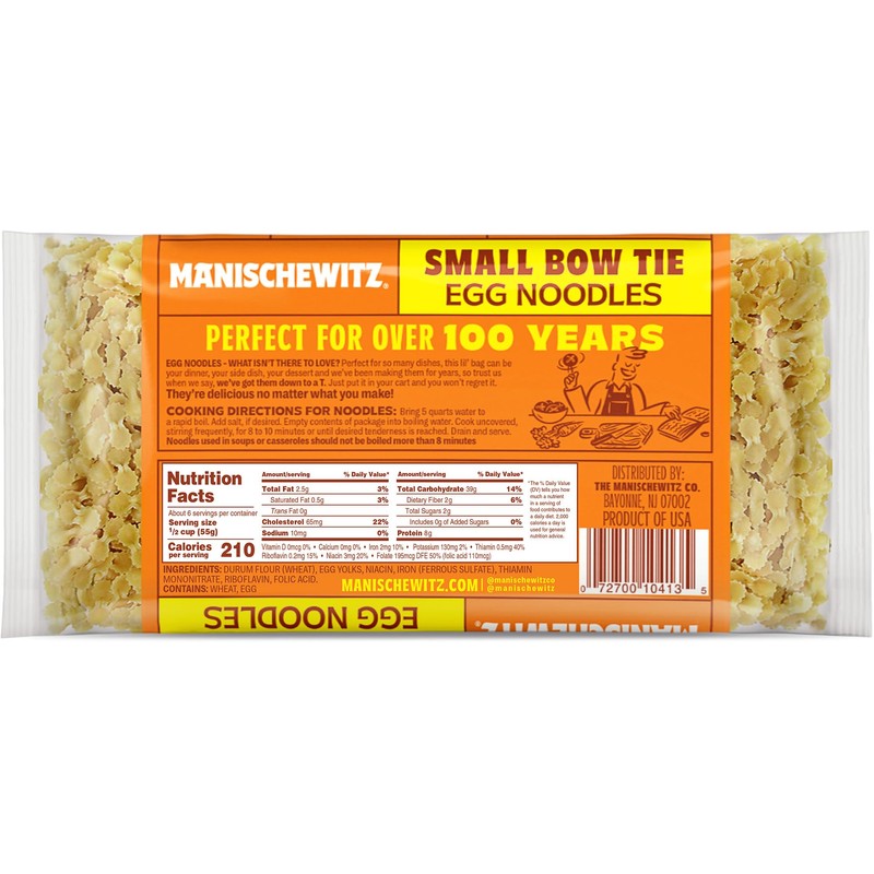 Manischewitz Small Farfalle Pasta | Small Bow Tie Egg Noodles,