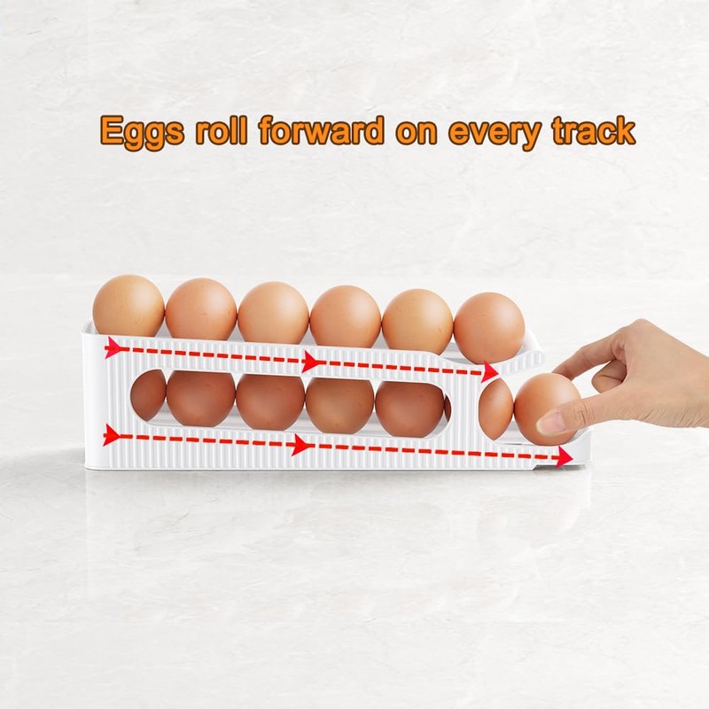 Egg Holder for Fridge, 2 Tiers Auto Rolling Forward (Can