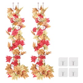 PATIKIL Fall Garlands 6.6Ft/Piece, 2 Pack Artificial Autumn Foliage Garland Maple Leaves Hanging Vines Leaf Decor for Home Wedding Fireplace Party,Deep Red/Yellow