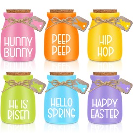 Umigy 6 Set Easter Mini Mason Jars Easter Tiered Tray Decor Bunny Small Glass Jars with Lids Wood Tags and String Easter Mason Jars for Centerpieces Kitchen Table Party Supplies