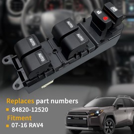 BELGEMAY Power Window Master Switch with Auto-Up/Down & White Backlight - Compatible with 2007-2012 RAV4 (Part 84820-12520) Plug & Play, Includes Pry Tool