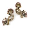 Exotic Multicoloured Crystal Bird Stud Earrings In Antique Gold Plating