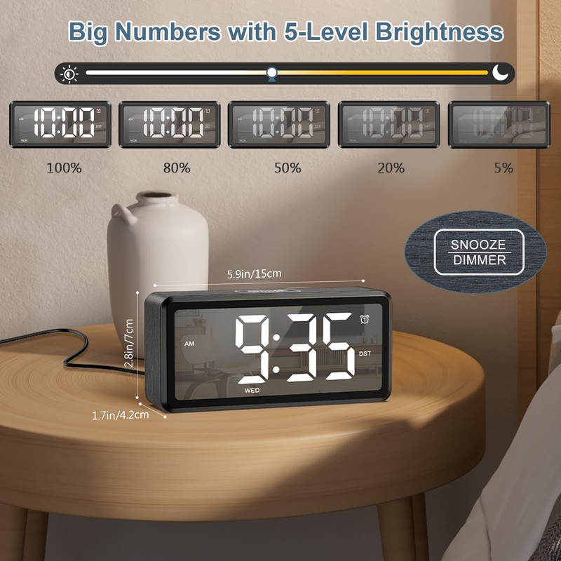 Ankilo Alarm Clocks Bedside, Digital Alarm Clock for Heavy Sleepers