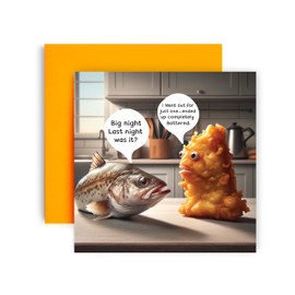 Huxters Birthday Cards for Men and Him – Got Battered Cod Birthday for Brother Uncle Friend Son Nephew Cousin Grandad 14.8cm